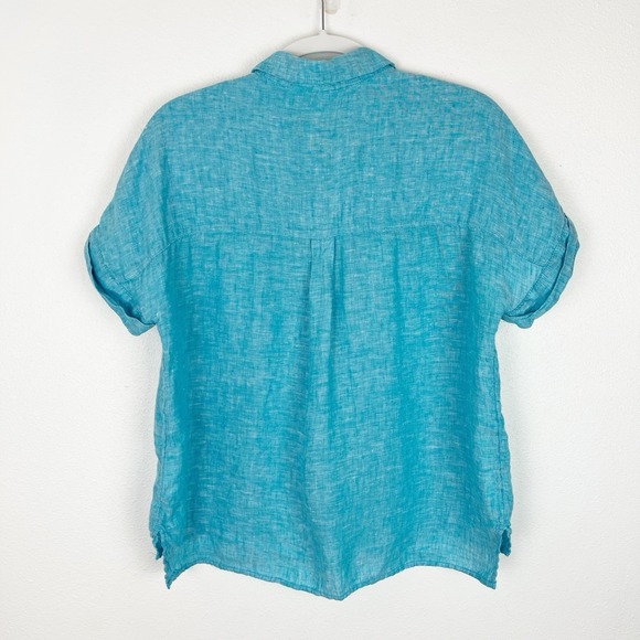 Tahari Womens 100% Linen Button Down Tunic Shirt Blue Medium beachy coastal boho - Picture 3 of 8